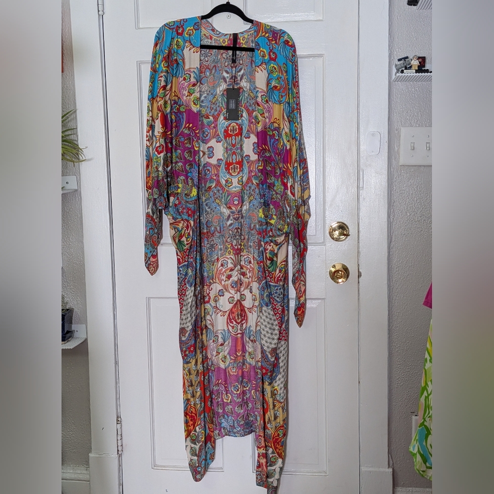 Multicolor Printed Long Kaftan Swim Coverup - Picture 3 of 7